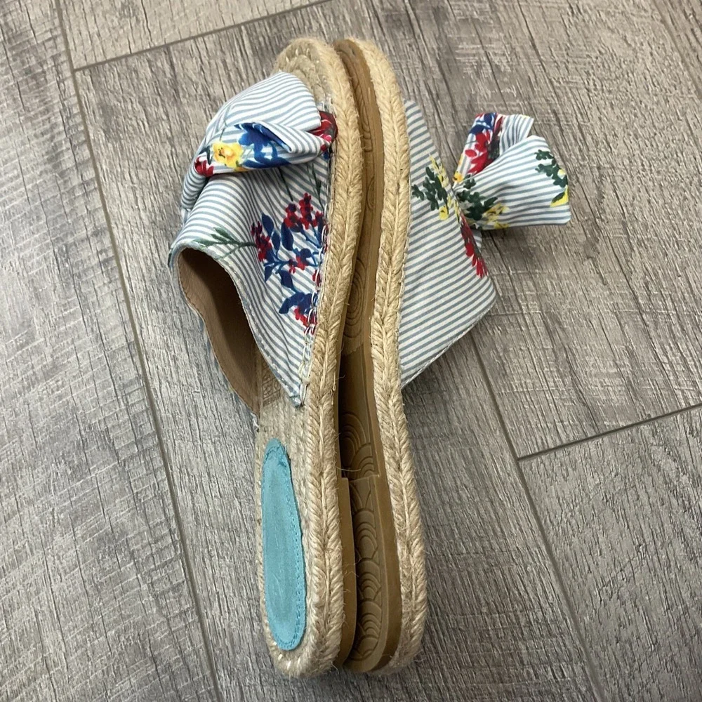 Vintage Havana Lilly Blue Floral Striped Bow Espadrille Slide Sandals Woman's 10 - Picture 5 of 10